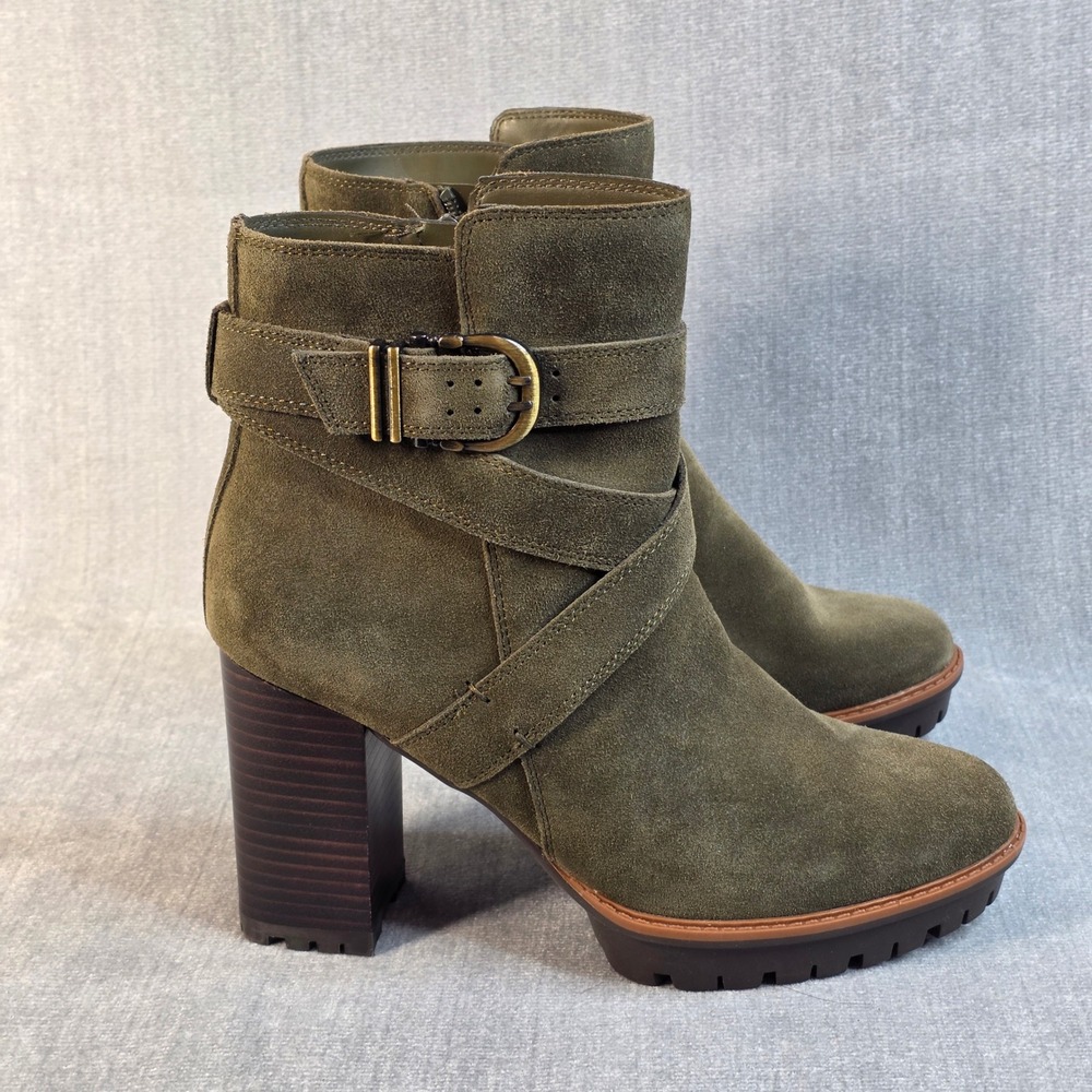 Naturalizer Lyra Water Repellent Suede Bootie Olive Green Lug Sole NWT 9.5M‎